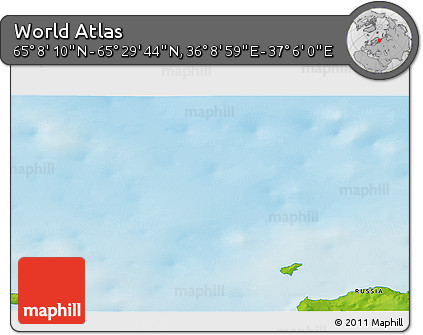 Physical 3D Map of the Area around 65° 18' 57" N, 36° 37' 30" E