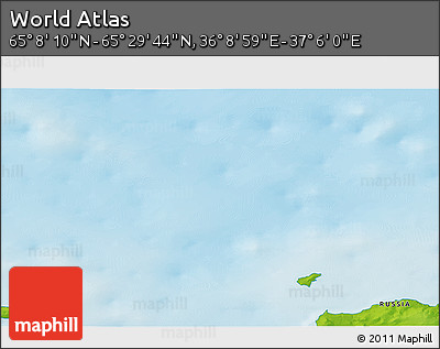 Physical 3D Map of the Area around 65° 18' 57" N, 36° 37' 30" E