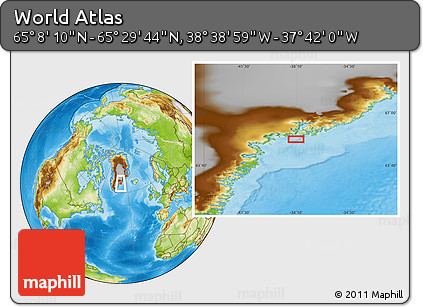 Physical Location Map of the Area around 65° 18' 57" N, 38° 10' 29" W