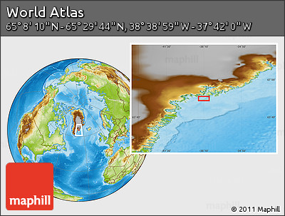 Physical Location Map of the Area around 65° 18' 57" N, 38° 10' 29" W