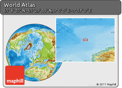 Physical Location Map of the Area around 65° 18' 57" N, 3° 28' 30" E