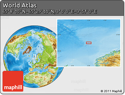 Physical Location Map of the Area around 65° 18' 57" N, 3° 28' 30" E