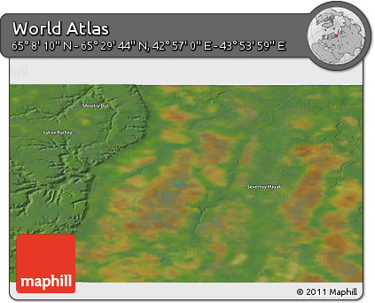 Satellite 3D Map of the Area around 65° 18' 57" N, 43° 25' 29" E
