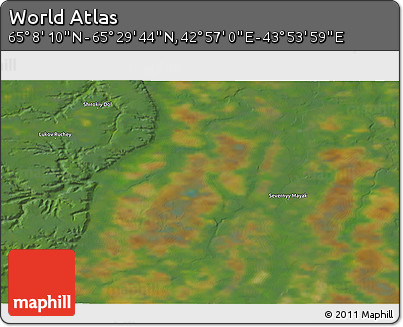 Satellite 3D Map of the Area around 65° 18' 57" N, 43° 25' 29" E
