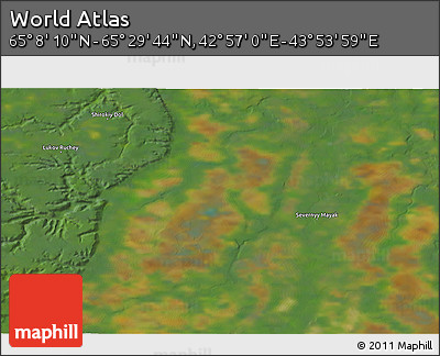 Satellite 3D Map of the Area around 65° 18' 57" N, 43° 25' 29" E