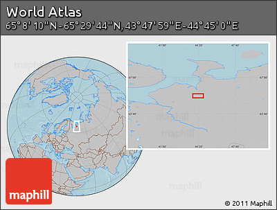 Gray Location Map of the Area around 65° 18' 57" N, 44° 16' 29" E, hill shading