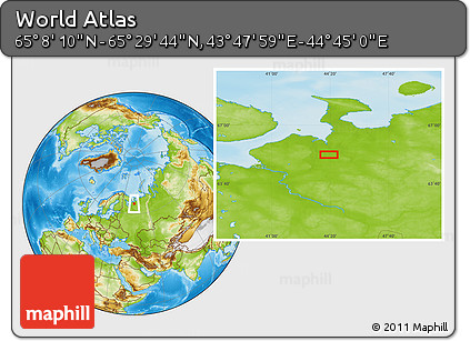 Physical Location Map of the Area around 65° 18' 57" N, 44° 16' 29" E
