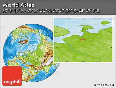 Physical Location Map of the Area around 65° 18' 57" N, 44° 16' 29" E