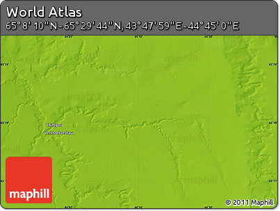Physical Map of the Area around 65° 18' 57" N, 44° 16' 29" E