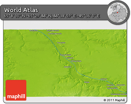 Physical 3D Map of the Area around 65° 18' 57" N, 45° 7' 30" E