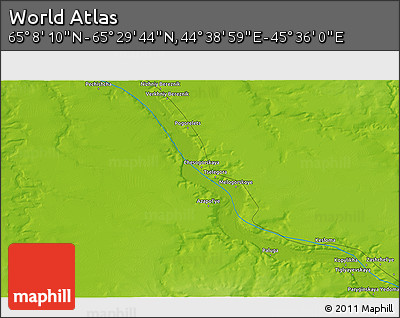 Physical 3D Map of the Area around 65° 18' 57" N, 45° 7' 30" E