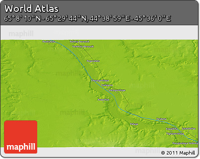 Physical 3D Map of the Area around 65° 18' 57" N, 45° 7' 30" E