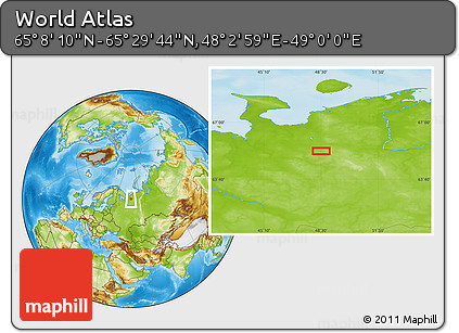 Physical Location Map of the Area around 65° 18' 57" N, 48° 31' 29" E