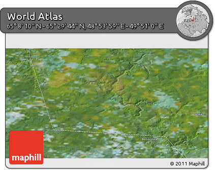 Satellite 3D Map of the Area around 65° 18' 57" N, 49° 22' 30" E
