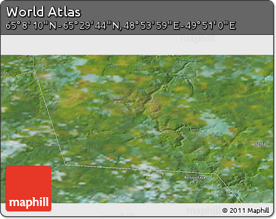Satellite 3D Map of the Area around 65° 18' 57" N, 49° 22' 30" E