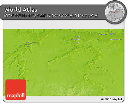 Physical 3D Map of the Area around 65° 18' 57" N, 51° 4' 30" E
