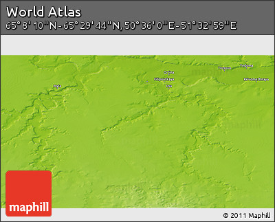 Physical 3D Map of the Area around 65° 18' 57" N, 51° 4' 30" E