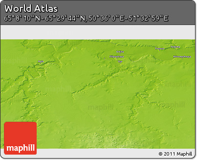 Physical 3D Map of the Area around 65° 18' 57" N, 51° 4' 30" E