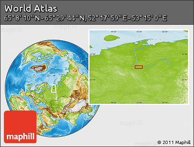 Physical Location Map of the Area around 65° 18' 57" N, 52° 46' 29" E