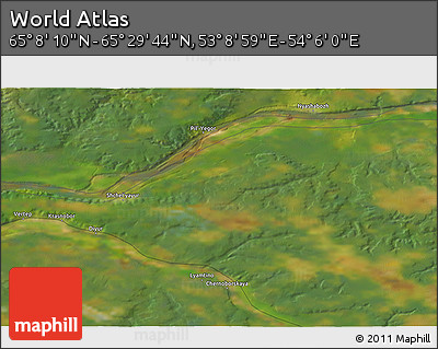 Satellite 3D Map of the Area around 65° 18' 57" N, 53° 37' 30" E