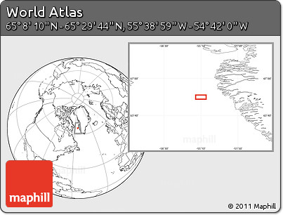 Blank Location Map of the Area around 65° 18' 57" N, 55° 10' 29" W