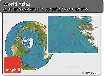 Satellite Location Map of the Area around 65° 18' 57" N, 55° 10' 29" W