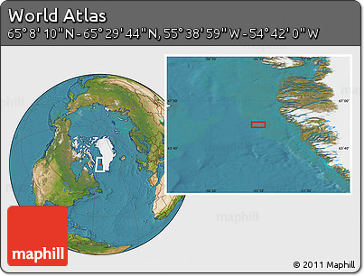 Satellite Location Map of the Area around 65° 18' 57" N, 55° 10' 29" W