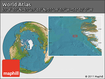 Satellite Location Map of the Area around 65° 18' 57" N, 55° 10' 29" W