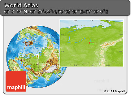 Physical Location Map of the Area around 65° 18' 57" N, 57° 1' 29" E