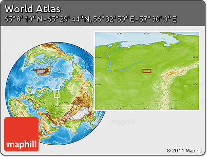 Physical Location Map of the Area around 65° 18' 57" N, 57° 1' 29" E