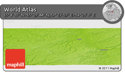 Physical Panoramic Map of the Area around 65° 18' 57" N, 57° 52' 30" E