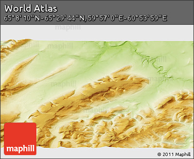 Physical 3D Map of the Area around 65° 18' 57" N, 60° 25' 29" E