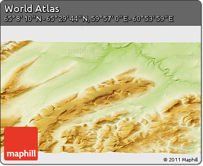Physical 3D Map of the Area around 65° 18' 57" N, 60° 25' 29" E