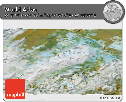 Satellite 3D Map of the Area around 65° 18' 57" N, 60° 25' 29" E