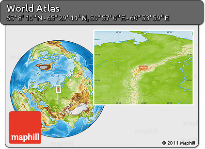 Physical Location Map of the Area around 65° 18' 57" N, 60° 25' 29" E