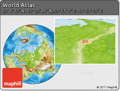 Physical Location Map of the Area around 65° 18' 57" N, 60° 25' 29" E