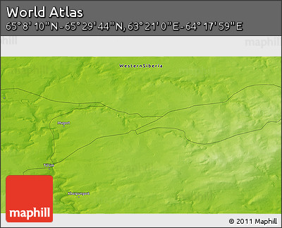 Physical 3D Map of the Area around 65° 18' 57" N, 63° 49' 30" E