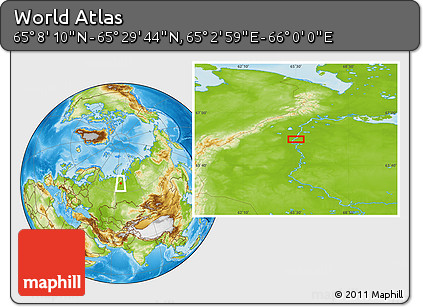 Physical Location Map of the Area around 65° 18' 57" N, 65° 31' 30" E