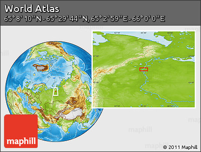 Physical Location Map of the Area around 65° 18' 57" N, 65° 31' 30" E