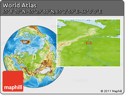 Physical Location Map of the Area around 65° 18' 57" N, 65° 31' 30" E