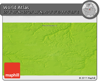 Physical 3D Map of the Area around 65° 18' 57" N, 70° 37' 30" E