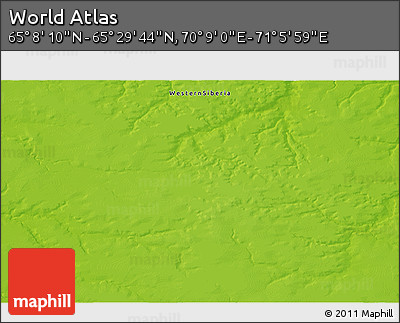 Physical 3D Map of the Area around 65° 18' 57" N, 70° 37' 30" E
