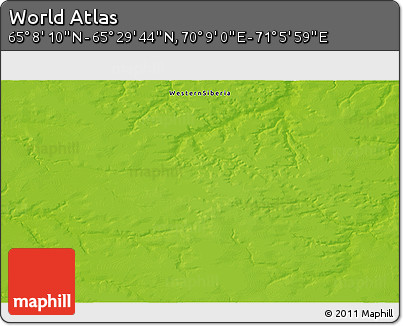 Physical 3D Map of the Area around 65° 18' 57" N, 70° 37' 30" E