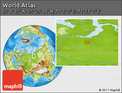 Physical Location Map of the Area around 65° 18' 57" N, 71° 28' 29" E