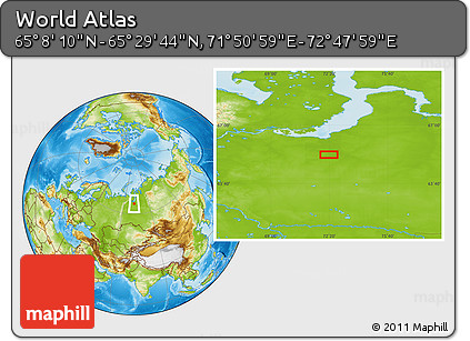 Physical Location Map of the Area around 65° 18' 57" N, 72° 19' 29" E
