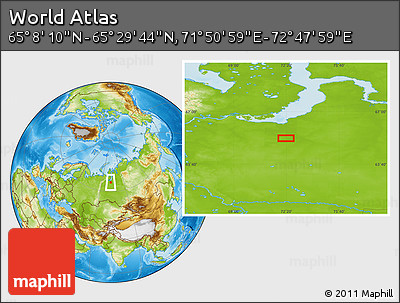 Physical Location Map of the Area around 65° 18' 57" N, 72° 19' 29" E