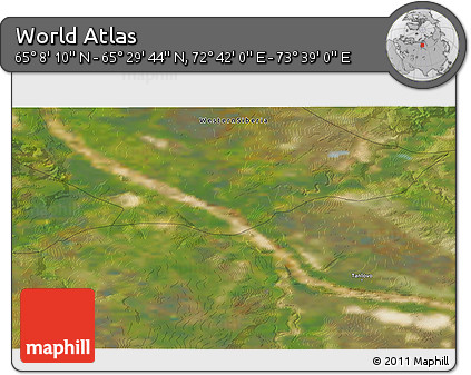 Satellite 3D Map of the Area around 65° 18' 57" N, 73° 10' 30" E