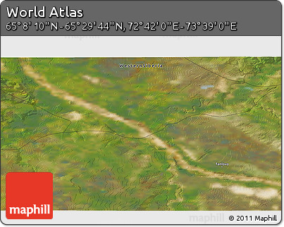 Satellite 3D Map of the Area around 65° 18' 57" N, 73° 10' 30" E
