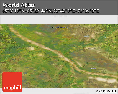Satellite 3D Map of the Area around 65° 18' 57" N, 73° 10' 30" E