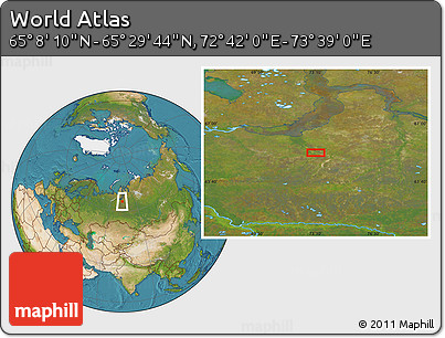 Satellite Location Map of the Area around 65° 18' 57" N, 73° 10' 30" E